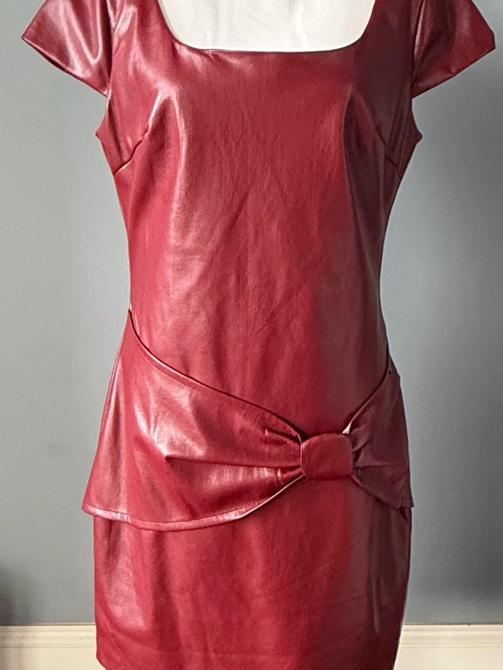 Guess Red Faux Leather Mini Dress with Bow Waist